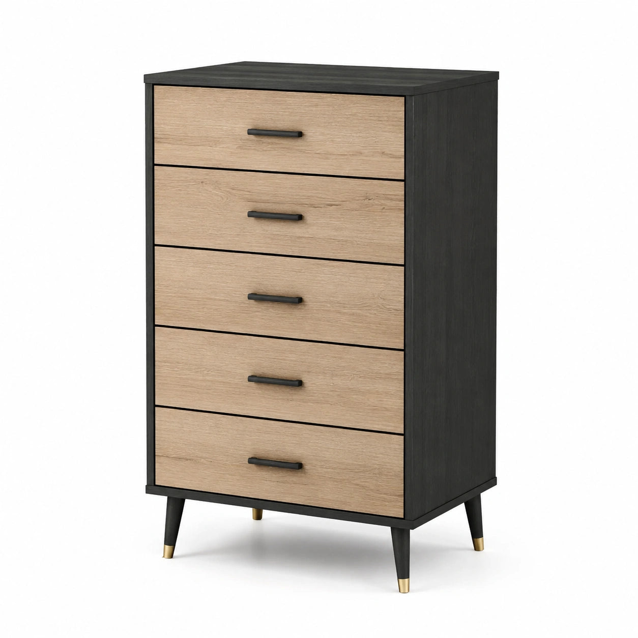 Schubladenschrank mit 5 Schubladen aus MDF Schwarz/Eiche 60x40x110 cm