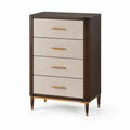 Schubladenschrank Holz Leinen 4 Schubladen Braun Beige