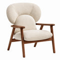 Sessel aus Bouclé Stoff und Walnussholzrahmen Creme