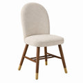 Essstuhl Bouclé Stoff Walnussholz Messingakzente Beige