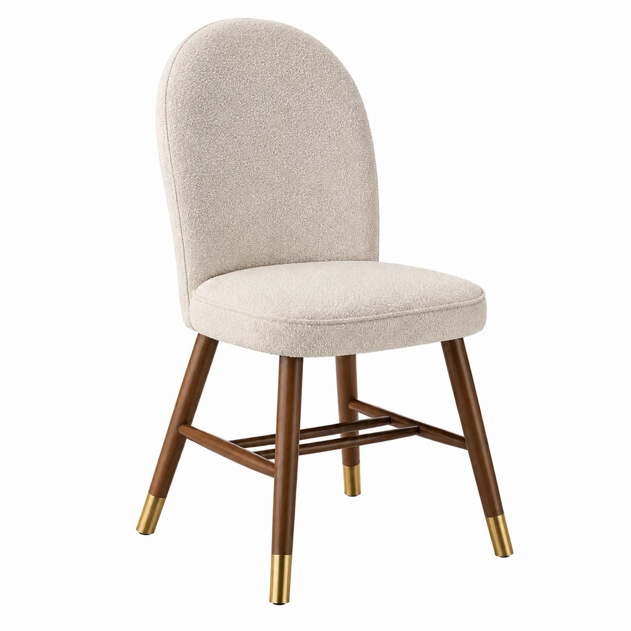 Essstuhl Bouclé Stoff Walnussholz Messingakzente Beige