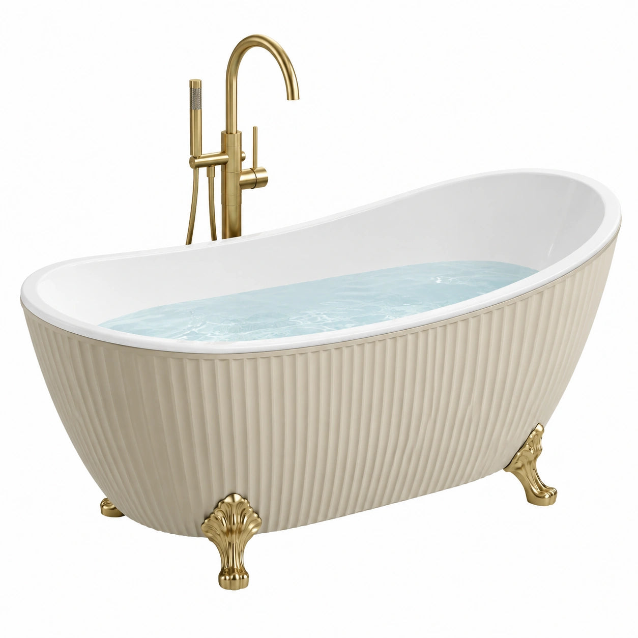 Freistehende Badewanne Acryl 170 cm Beige mit Messingfüßen