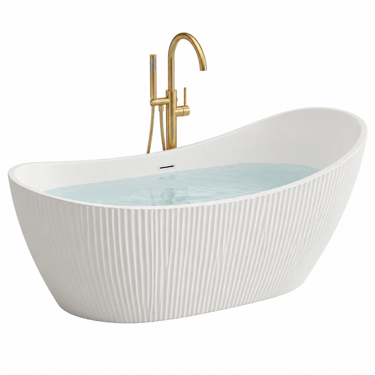 Freistehende Badewanne oval Acryl 170 cm Weiß mit Messingarmatur