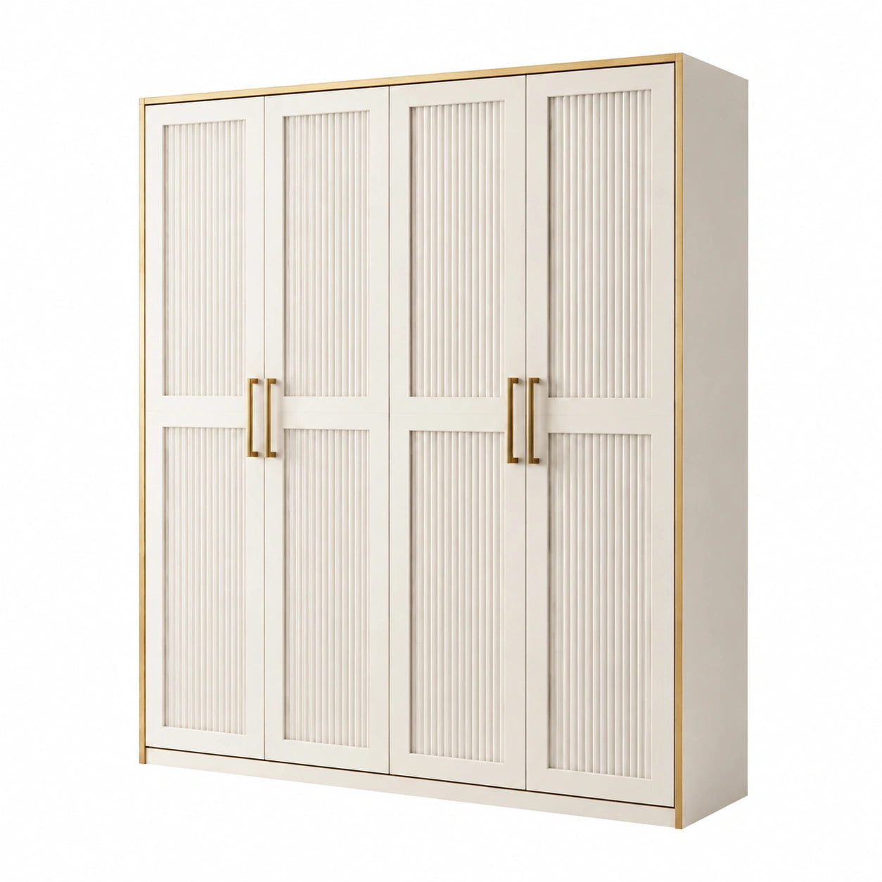 Kleiderschrank mit 4 Türen aus MDF und Stahlgriffen Beige
