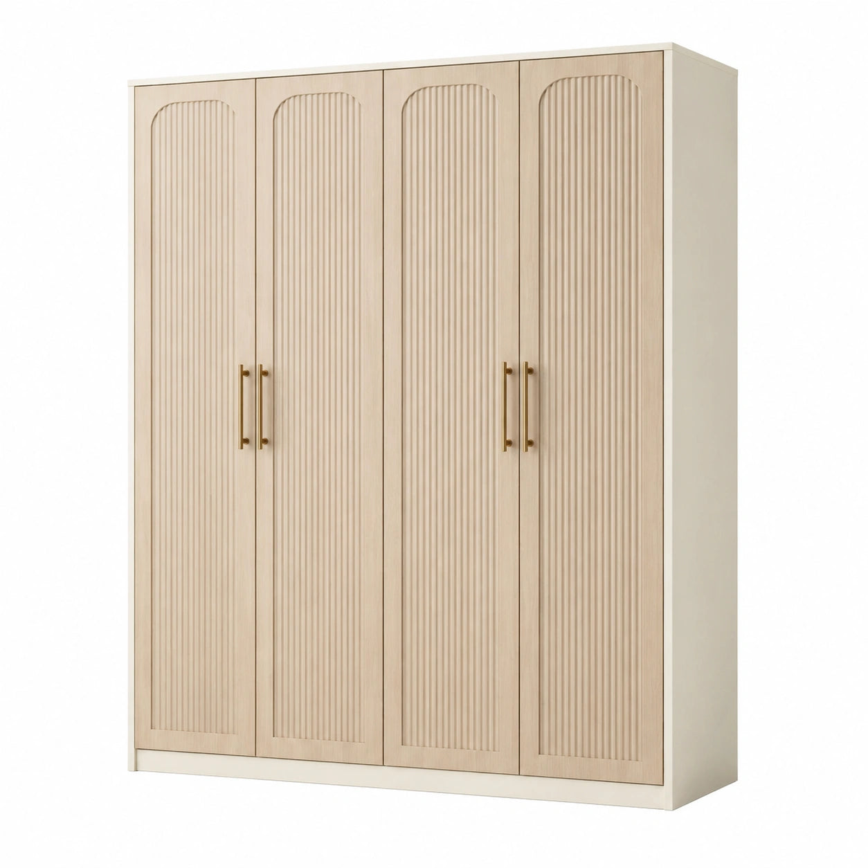 Kleiderschrank 4-türig MDF mit Holzfurnier 200cm x 180cm x 60cm Beige
