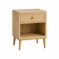 Holznachttisch mit Rattan und Schublade