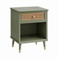 Nachttisch Massivholz und Rattan 45x35x60 cm grün