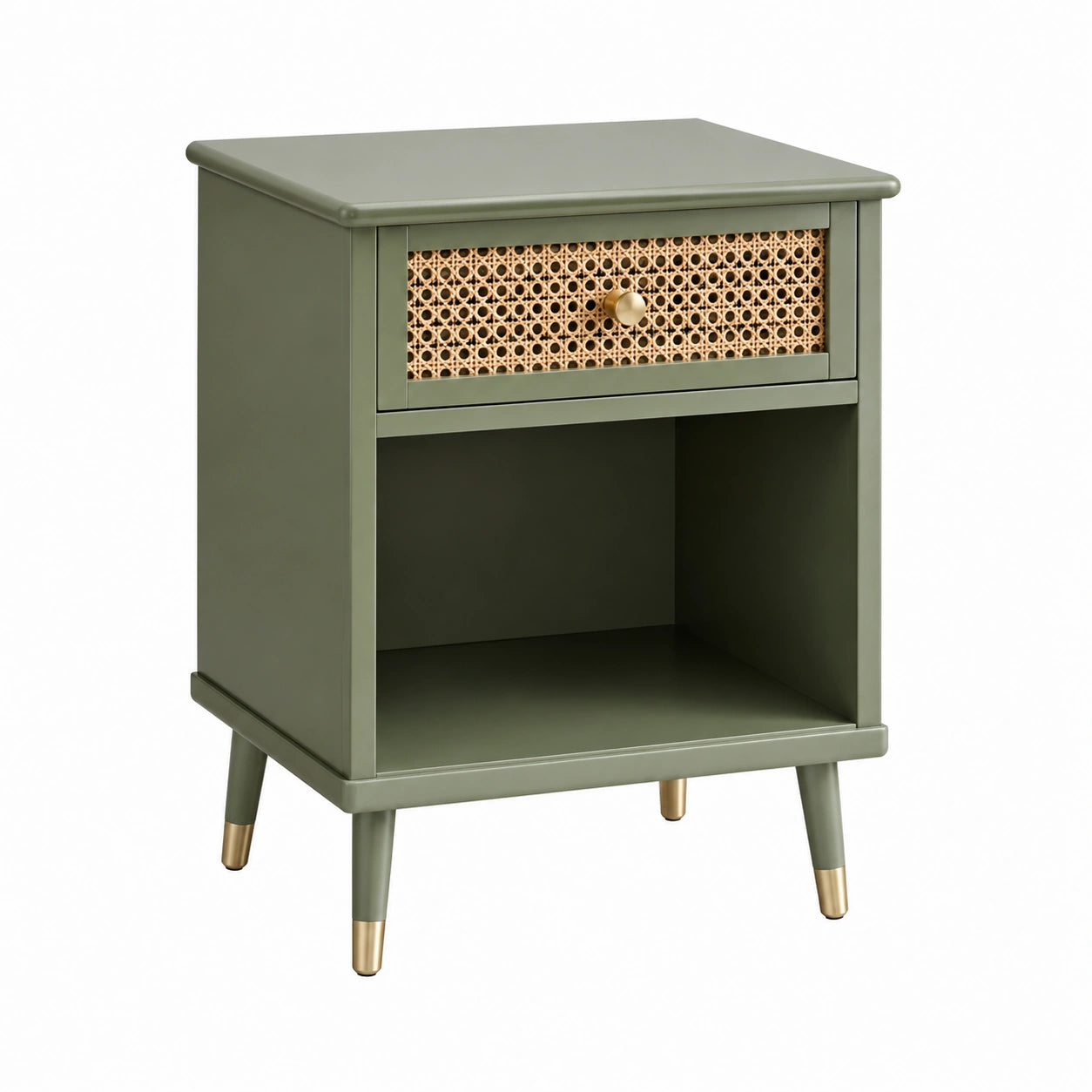 Nachttisch Massivholz und Rattan 45x35x60 cm grün