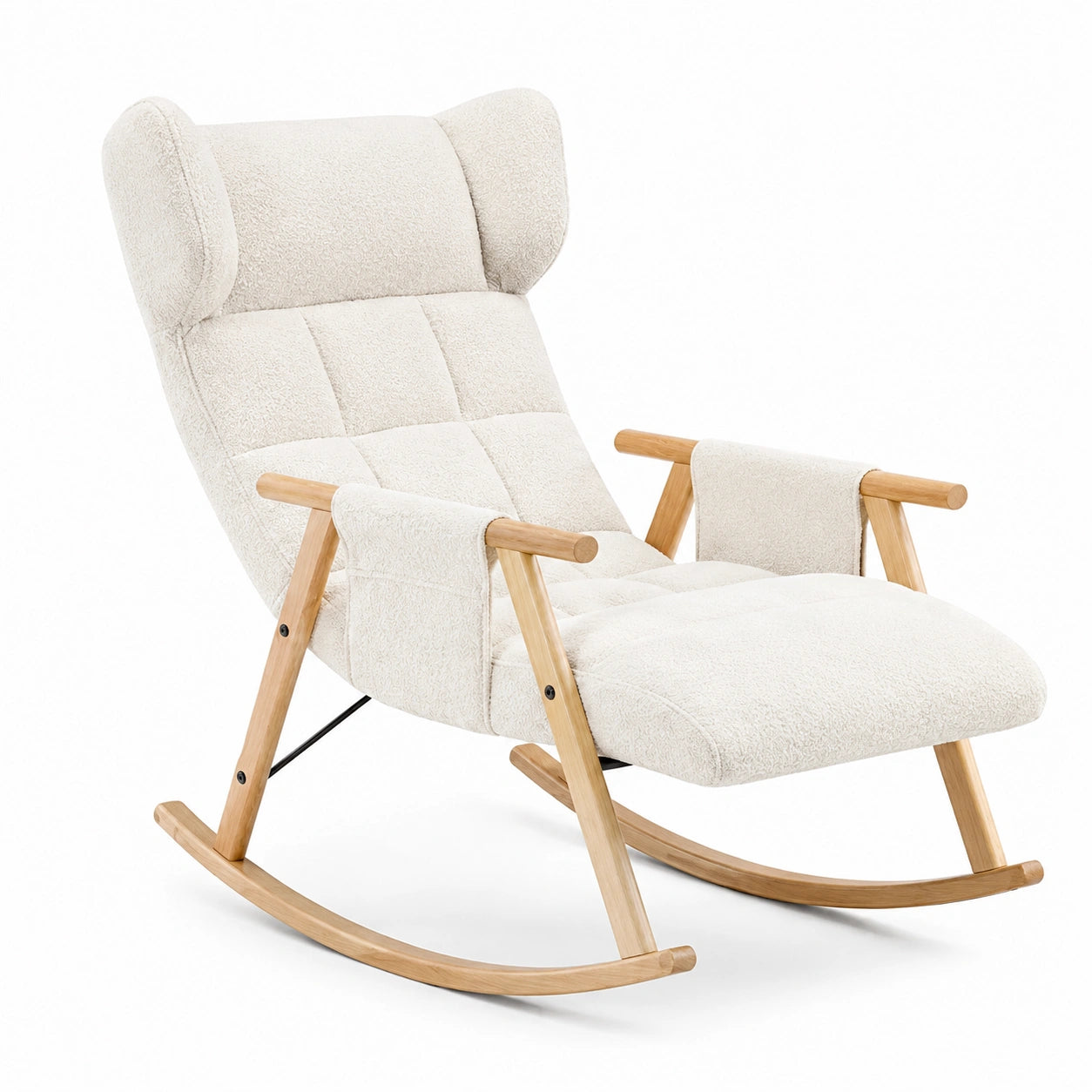 Schaukelstuhl Holzrahmen Bouclé-Stoff Creme