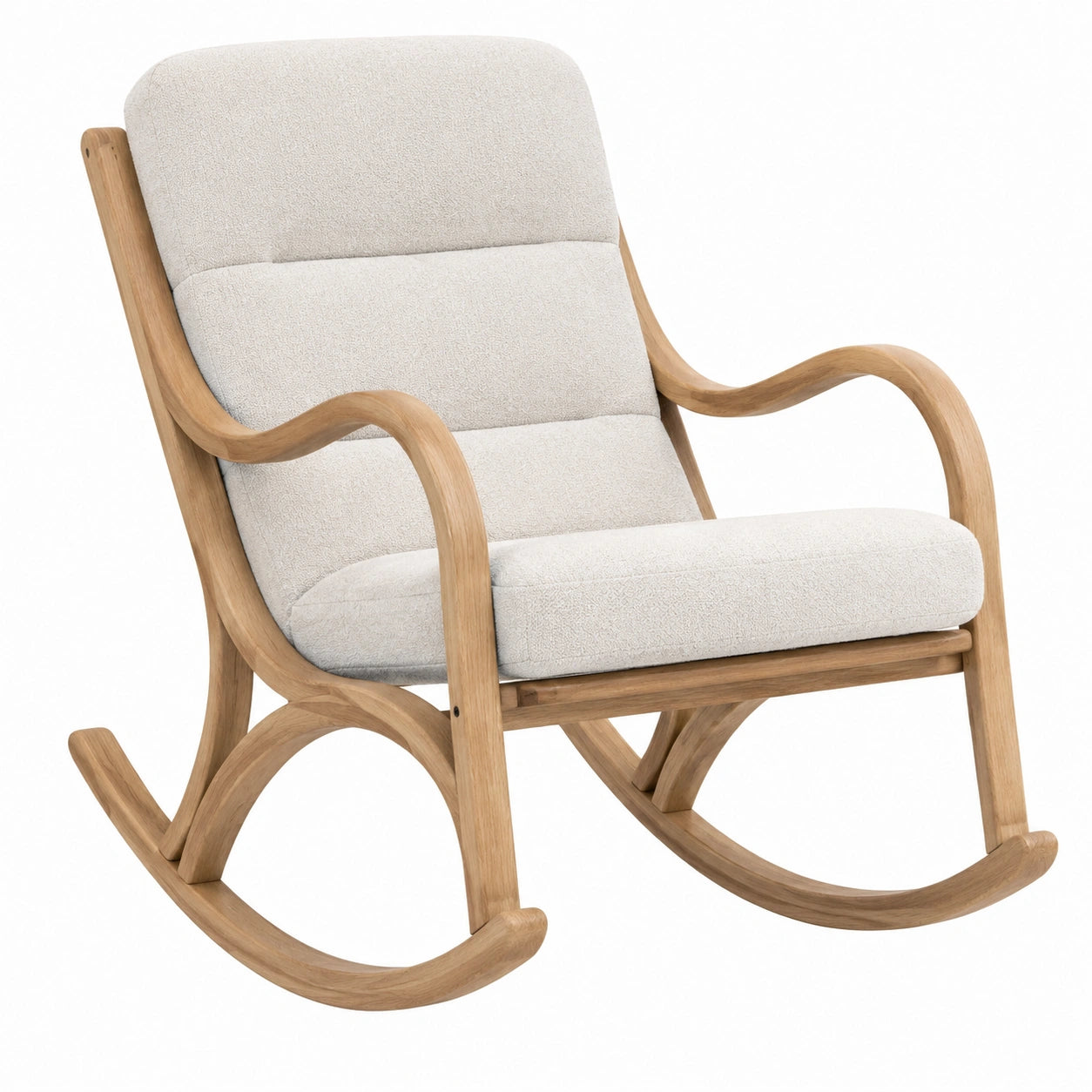 Schaukelstuhl aus Holz und Stoff, Creme