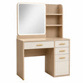 Schminktisch mit LED-Spiegel aus MDF und Holz, 120x45x150 cm, Eichenholz und Gold